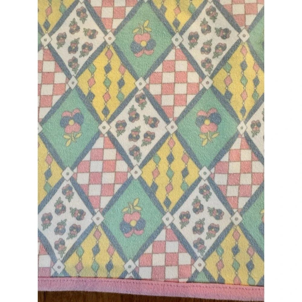 Vintage Gymboree Baby Blanket Pink Patchwork Diamonds Floral Rare 90s Cotton #1